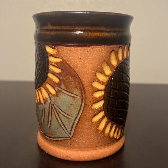 Handcrafted Sunflower Studio Art Pottery Mug w/ Incised & Embossed  Flowers BBP - Picture 4 of 15